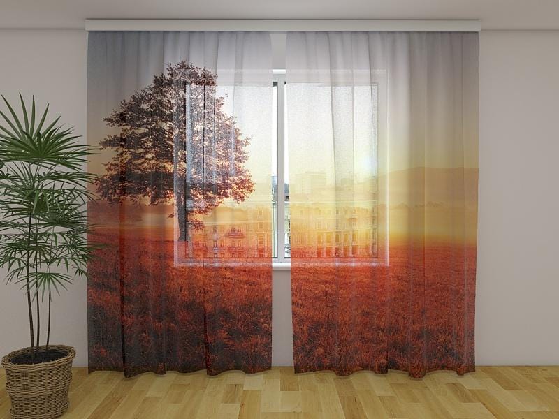 Dienas un nakts aizkari - Saulriets un koks 180 x 140 cm (2X 90x140 cm) / Сaurspīdīgs šifons E-interjers.lv