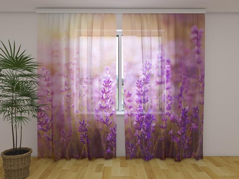 Dienas un nakts aizkari - Saulriets virs lavandu lauka 180 x 140 cm (2X 90x140 cm) / Сaurspīdīgs šifons E-interjers.lv
