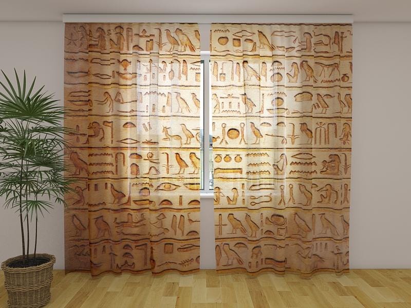 Dienas un nakts aizkari - Senie ēģiptiešu zīmējumi 180 x 140 cm (2X 90x140 cm) / Сaurspīdīgs šifons E-interjers.lv