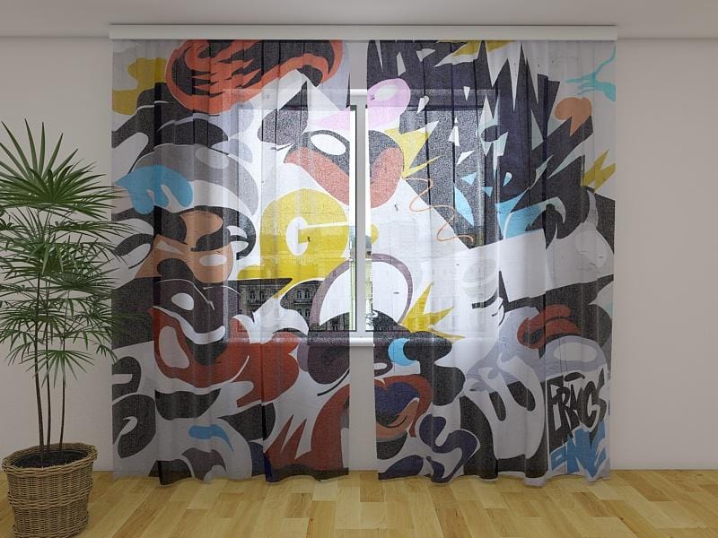 Dienas un nakts aizkari - Sienas ielas māksla 180 x 140 cm (2X 90x140 cm) / Сaurspīdīgs šifons E-interjers.lv