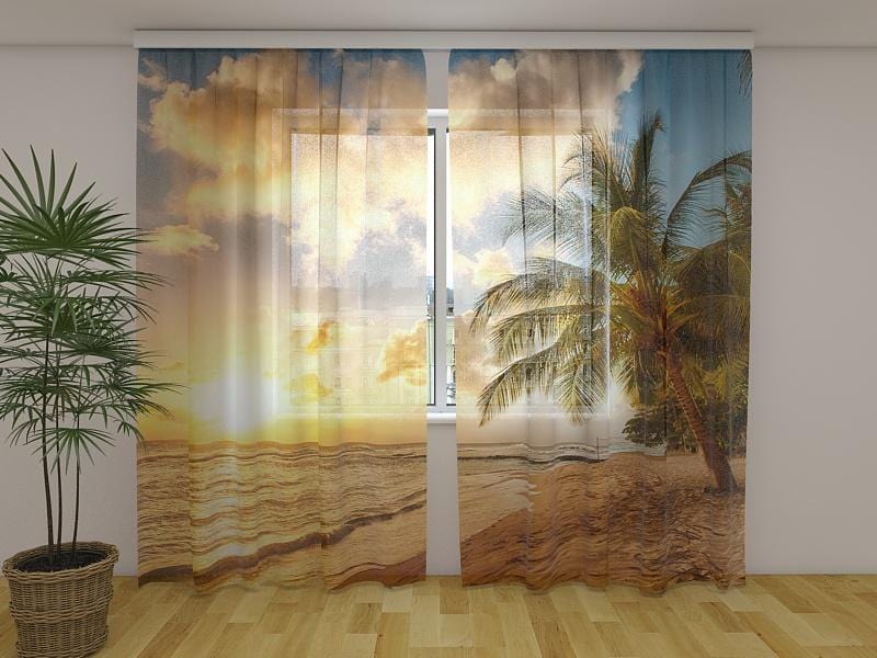 Dienas un nakts aizkari - Skaists saulriets Barbadosā 180 x 140 cm (2X 90x140 cm) / Сaurspīdīgs šifons E-interjers.lv