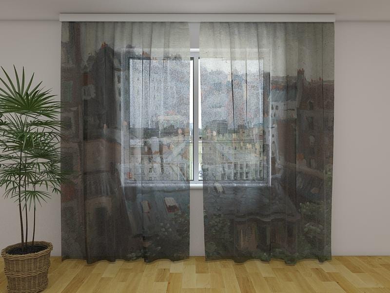 Dienas un nakts aizkari - Skats uz Parīzes jumtiem - Vinsents van Gogs 180 x 140 cm (2X 90x140 cm) / Сaurspīdīgs šifons E-interjers.lv