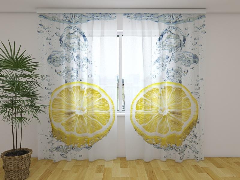 Dienas un nakts aizkari - Svaigi citroni 180 x 140 cm (2X 90x140 cm) / Сaurspīdīgs šifons E-interjers.lv