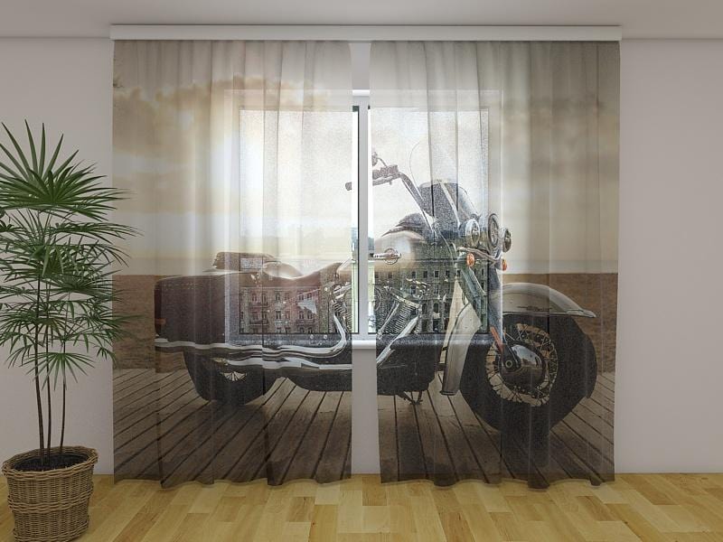 Dienas un nakts aizkari - Tavs motocikls Harley-Davidson 180 x 140 cm (2X 90x140 cm) / Сaurspīdīgs šifons E-interjers.lv
