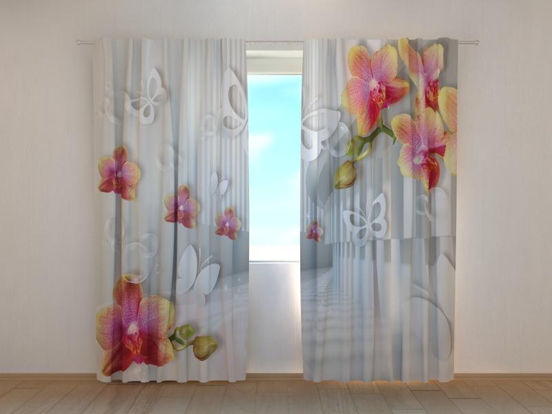 Dienas un nakts aizkari - Tunelis ar orhidejām un tauriņiem 180 x 140 cm (2X 90x140 cm) / SCREEN E-interjers.lv