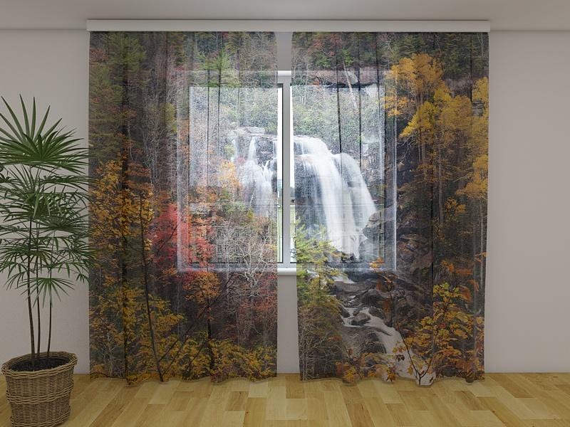 Dienas un nakts aizkari - Ūdenskritums rudens mežā 180 x 140 cm (2X 90x140 cm) / Сaurspīdīgs šifons E-interjers.lv