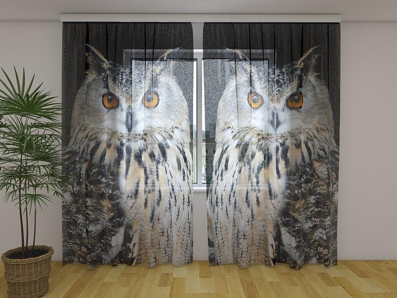 Dienas un nakts aizkari - Uzmanīga pūce 180 x 140 cm (2X 90x140 cm) / Сaurspīdīgs šifons E-interjers.lv