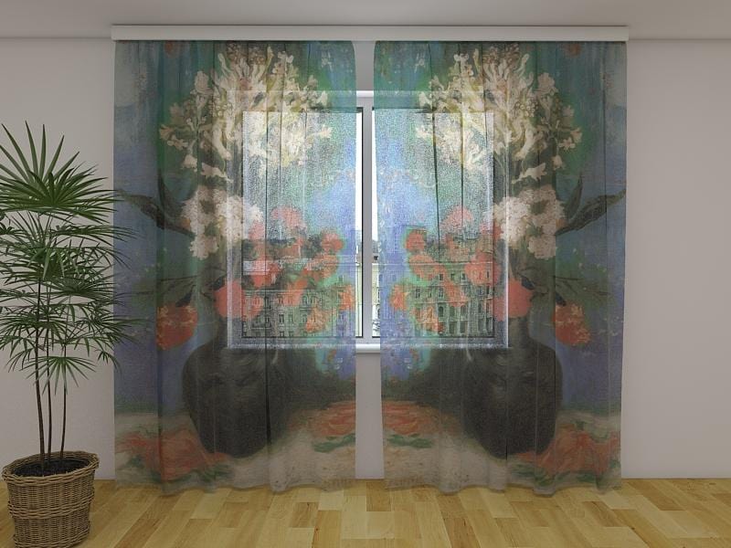 Dienas un nakts aizkari - Vāze ar neļķēm un citiem ziediem - Vinsents van Gogs 180 x 140 cm (2X 90x140 cm) / Сaurspīdīgs šifons E-interjers.lv