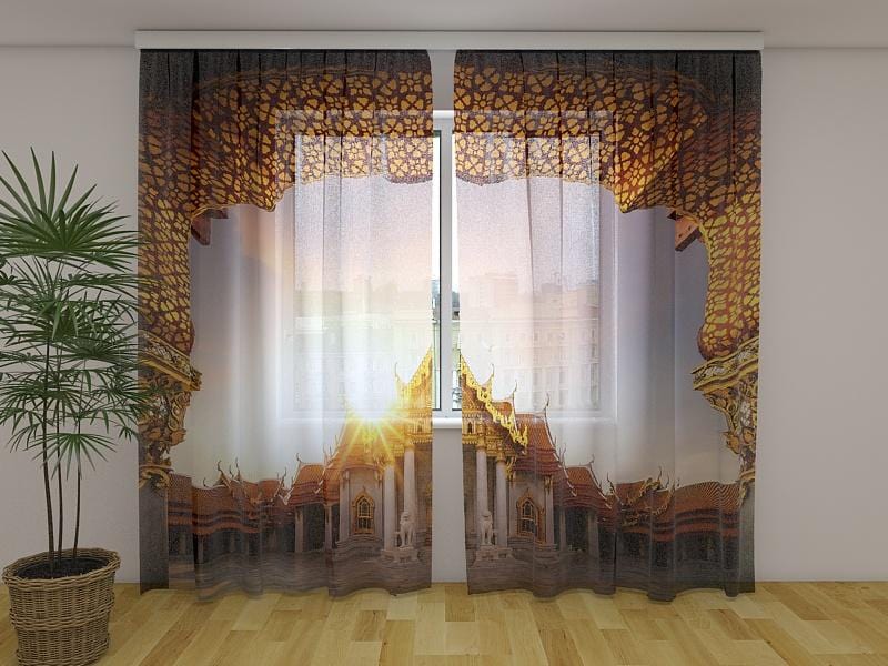 Dienas un nakts aizkari - Wat Benchamabophit Bangkokas pilsētā 180 x 140 cm (2X 90x140 cm) / Сaurspīdīgs šifons E-interjers.lv