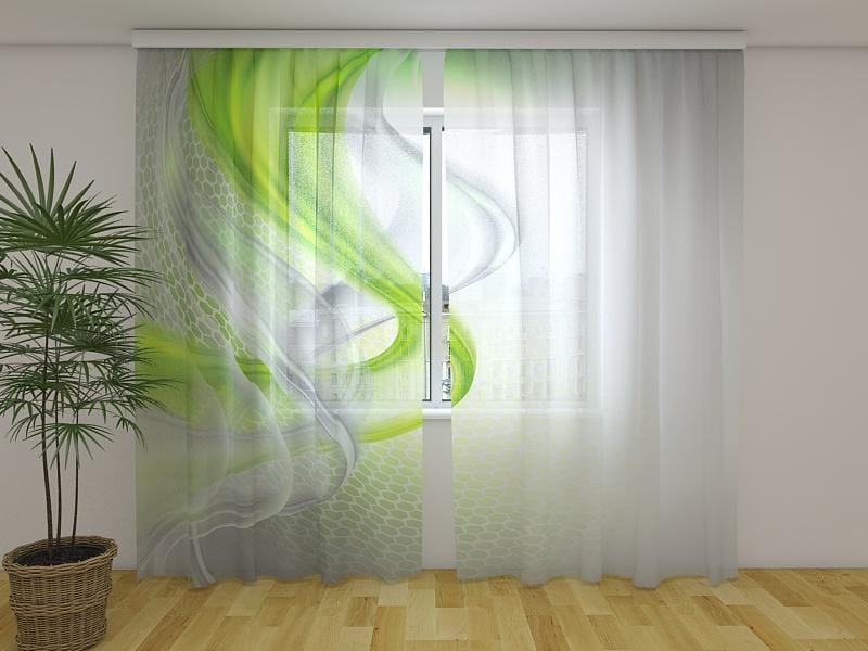 Dienas un nakts aizkari - Zaļa abstrakcija 180 x 140 cm (2X 90x140 cm) / Сaurspīdīgs šifons E-interjers.lv