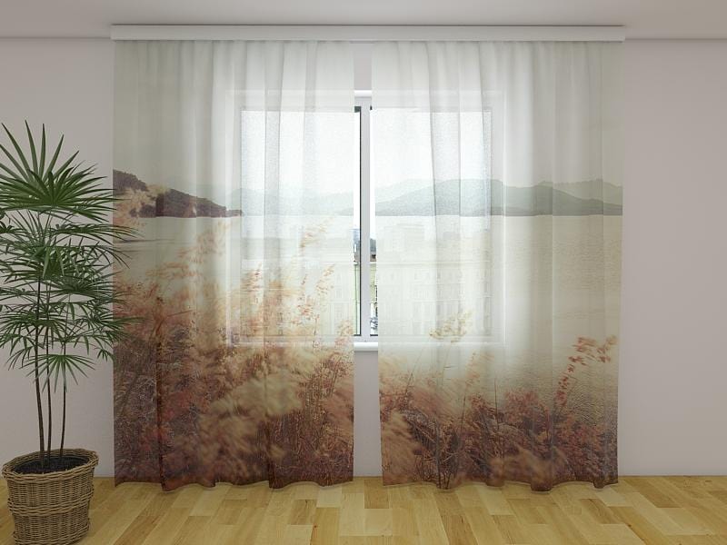 Dienas un nakts aizkari - Zāle un kalni vintāžas stilā 180 x 140 cm (2X 90x140 cm) / Сaurspīdīgs šifons E-interjers.lv