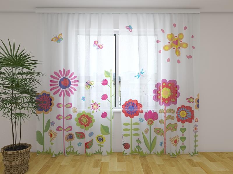Dienas un nakts aizkari - Ziedi un saule 180 x 140 cm (2X 90x140 cm) / Сaurspīdīgs šifons E-interjers.lv
