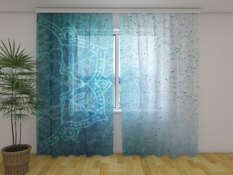 Dienas un nakts aizkari - Zila mandala 180 x 140 cm (2X 90x140 cm) / Сaurspīdīgs šifons E-interjers.lv