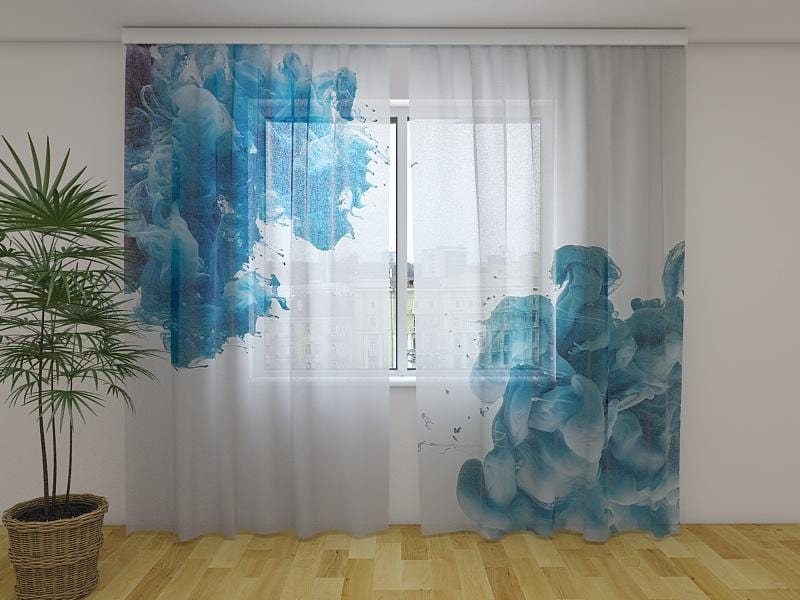 Dienas un nakts aizkari - Zilas krāsas šļakatas 180 x 140 cm (2X 90x140 cm) / Сaurspīdīgs šifons E-interjers.lv