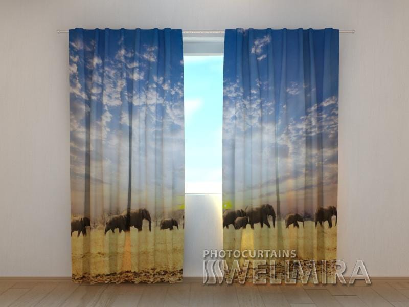 Dienas un nakts aizkari - Ziloņi Savannā 180 x 140 cm (2X 90x140 cm) / SCREEN E-interjers.lv
