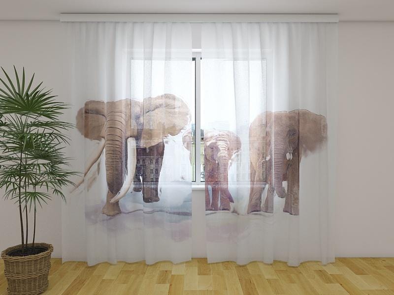Dienas un nakts aizkari - Ziloņu ģimene 180 x 140 cm (2X 90x140 cm) / Сaurspīdīgs šifons E-interjers.lv