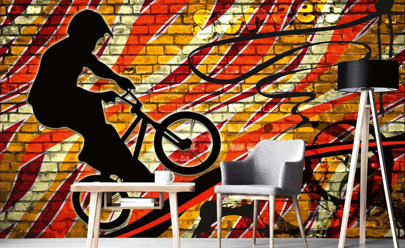 Flizelīna fototapetes ar graffiti un BMX riteņi sarkanos toņos 375 x 250 cm D-ART