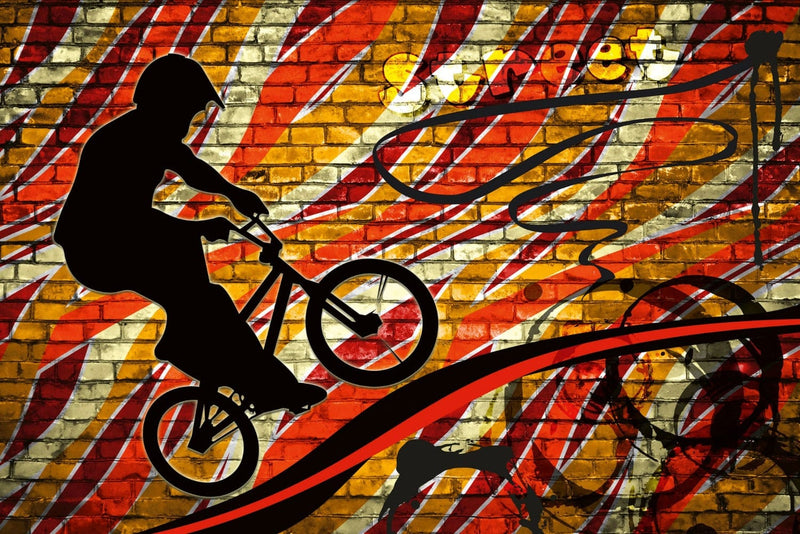 Flizelīna fototapetes ar graffiti un BMX riteņi sarkanos toņos D-ART