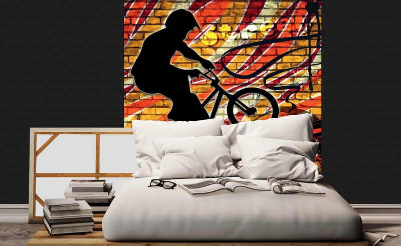 Flizelīna fototapetes ar graffiti un BMX riteņi sarkanos toņos 225 x 250 cm D-ART