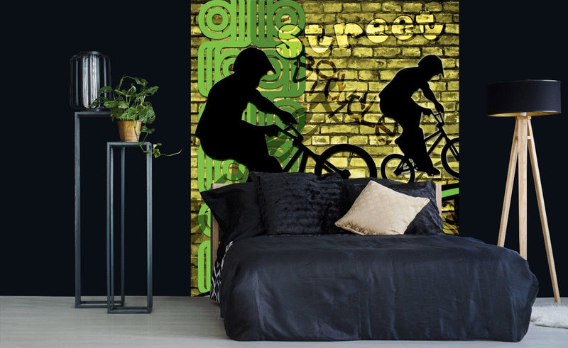Flizelīna fototapetes ar graffiti un BMX riteņi zaļā krāsā 225 x 250 cm D-ART