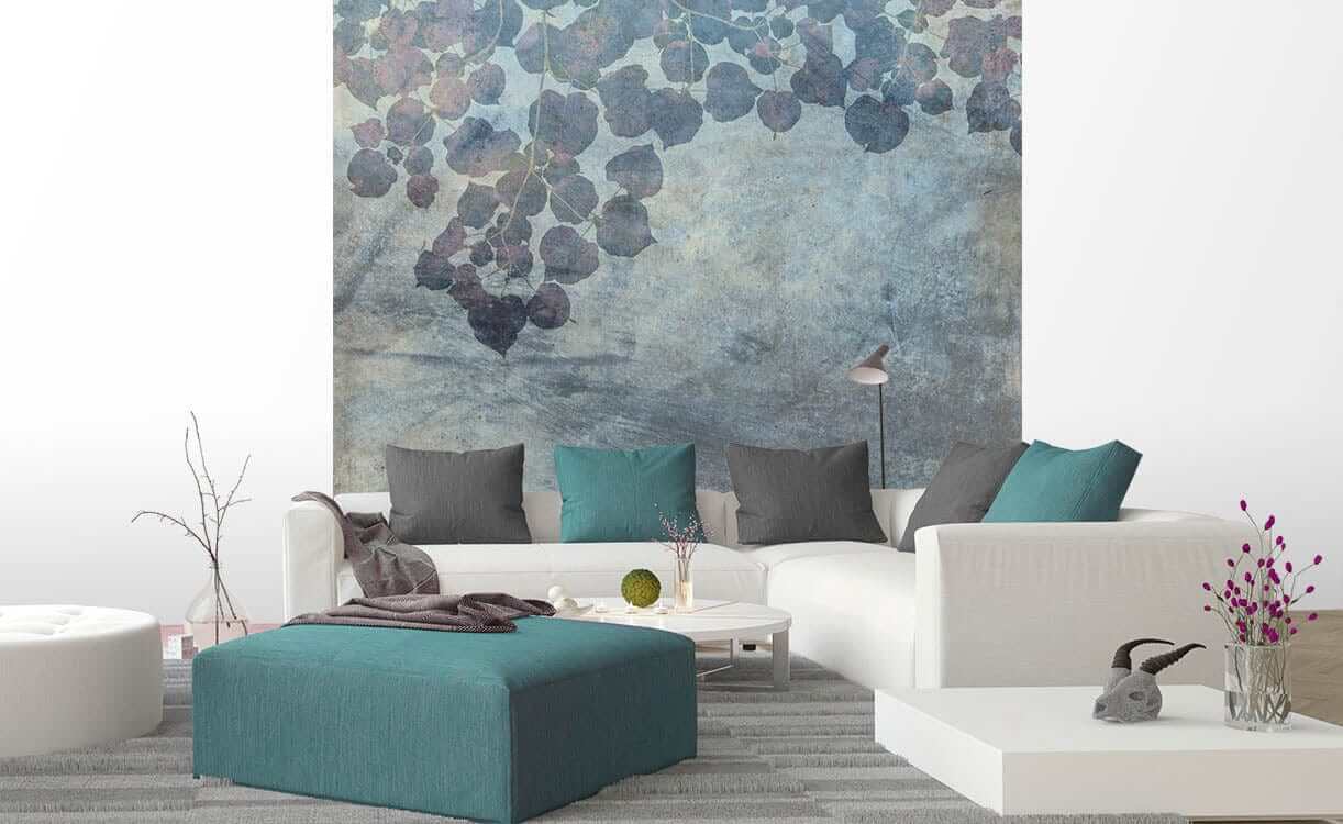 Flizelīna fototapetes ar lapām uz zila abstrakta fona - D367 225 x 250 cm D-ART