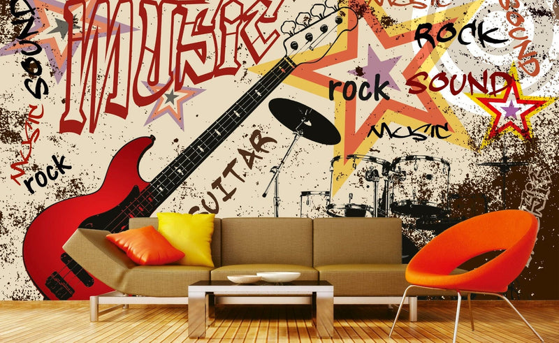 Flizelīna fototapetes ar mūzikas tematiku: bungas un ģitāra 375 x 250 cm D-ART