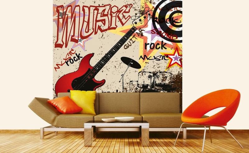 Flizelīna fototapetes ar mūzikas tematiku: bungas un ģitāra 225 x 250 cm D-ART
