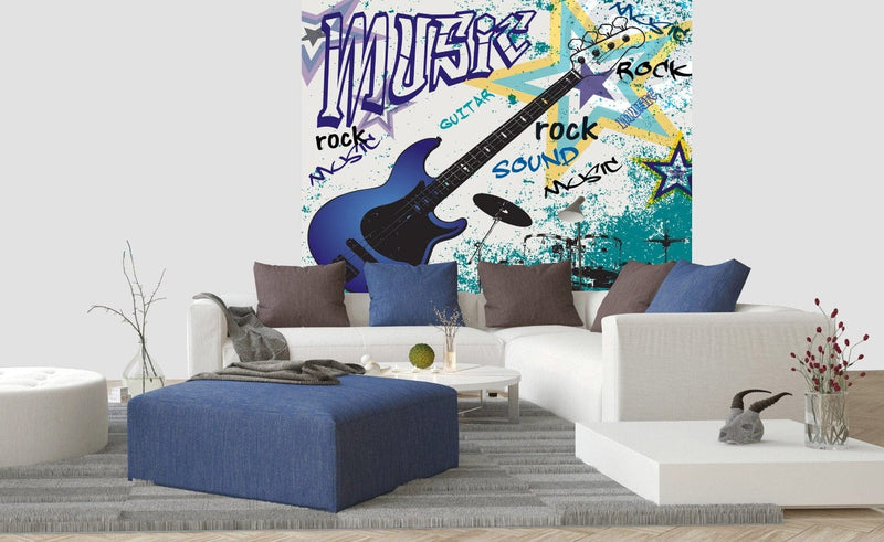 Flizelīna fototapetes - jauniešu istabai ar ģitāru un bungām 225 x 250 cm D-ART