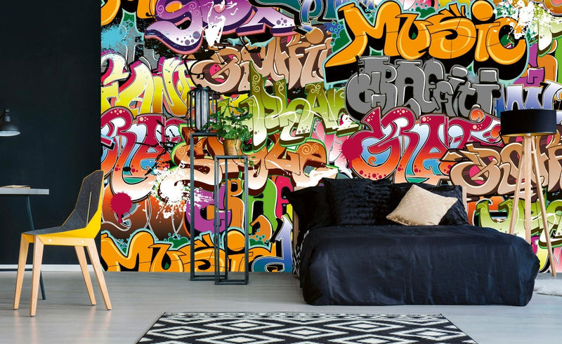 Flizelīna fototapetes - jauniešu istabai ar grafiti uzrakstiem 375 x 250 cm D-ART