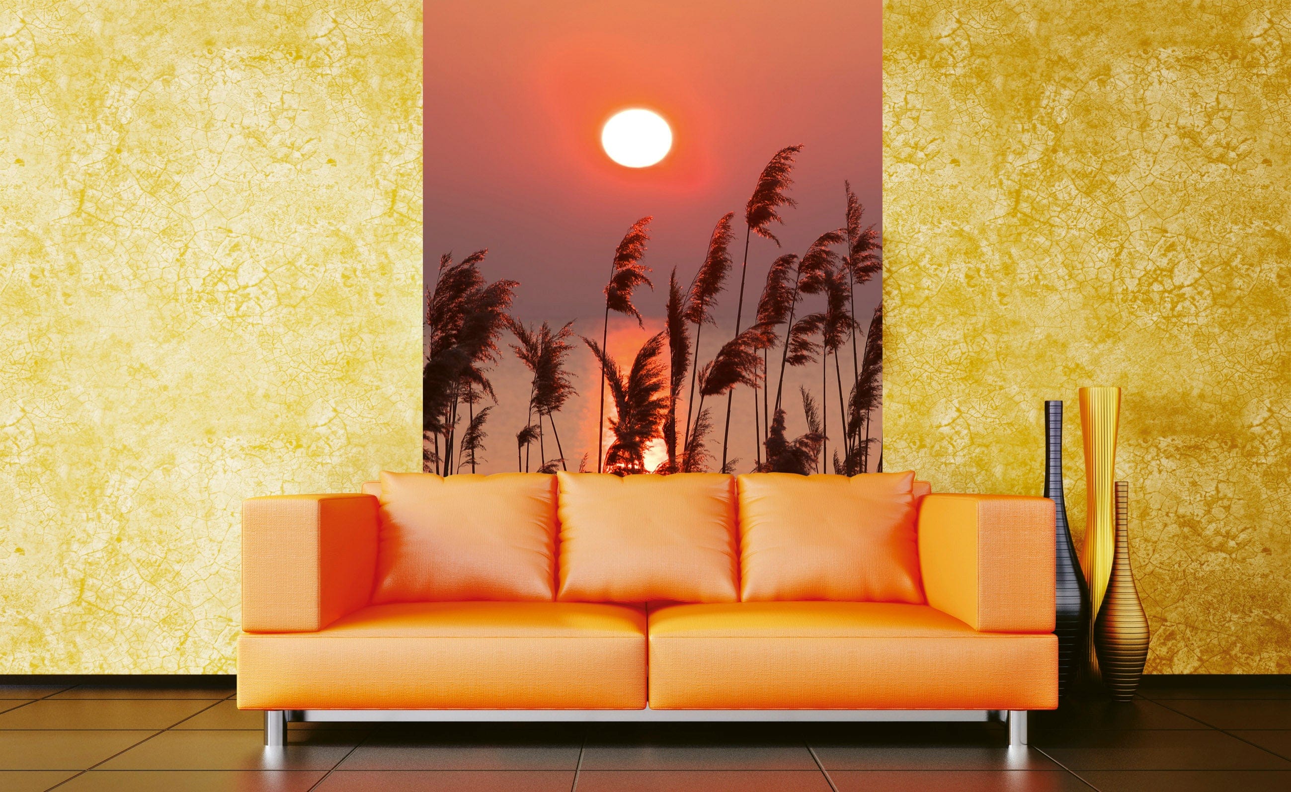 Flizelīna fototapetes - Niedres un saulriets 150 x 250 cm D-ART