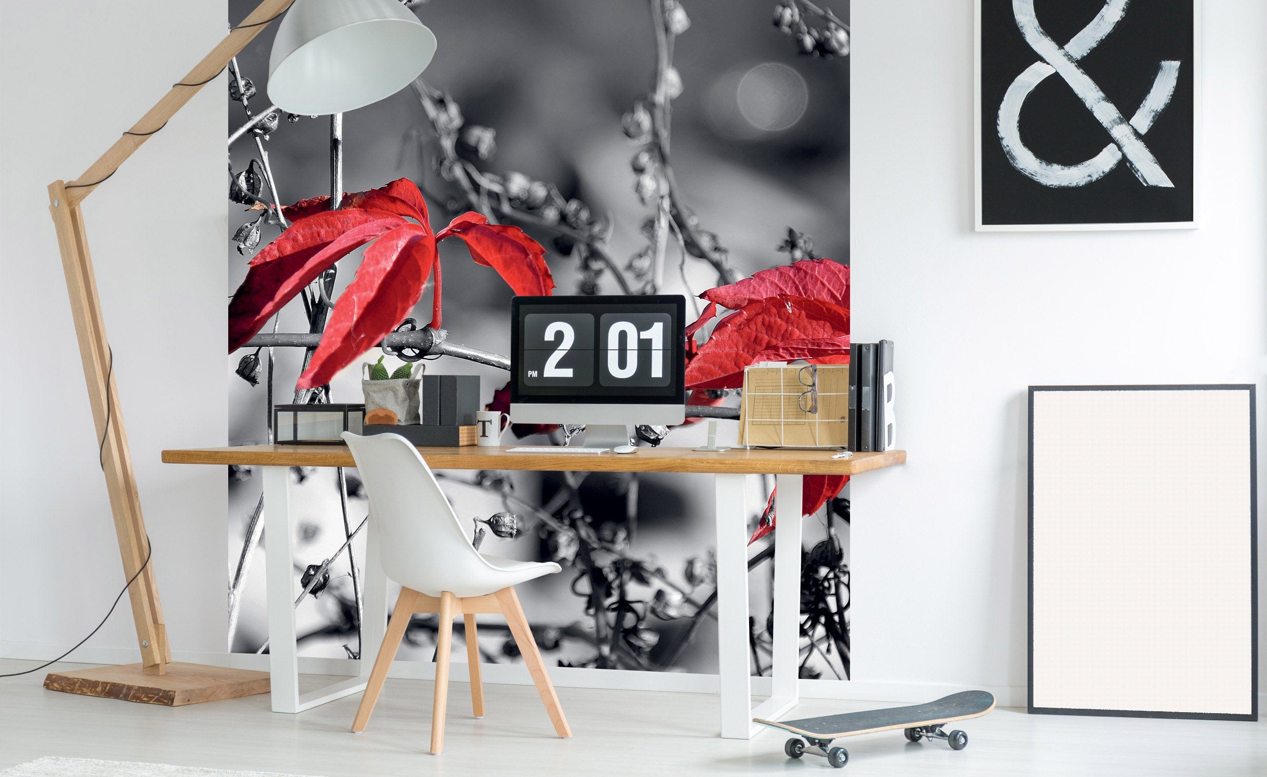 Flizelīna fototapetes - Sarkanas lapas uz melna 225 x 250 cm D-ART