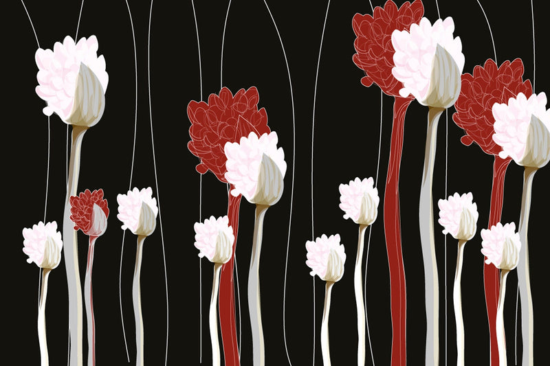 Flizelīna fototapetes - Stilizēti ziedi (baltā un sarkanā krāsā) D-ART
