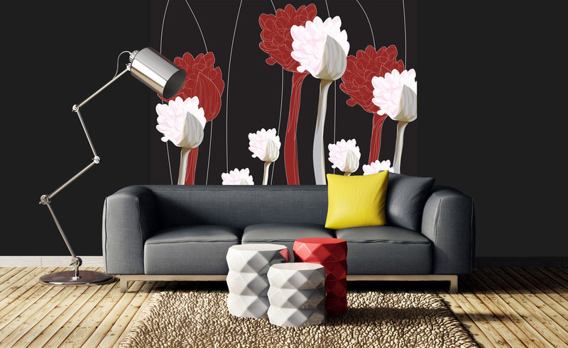 Flizelīna fototapetes - Stilizēti ziedi (baltā un sarkanā krāsā) 225 x 250 cm D-ART