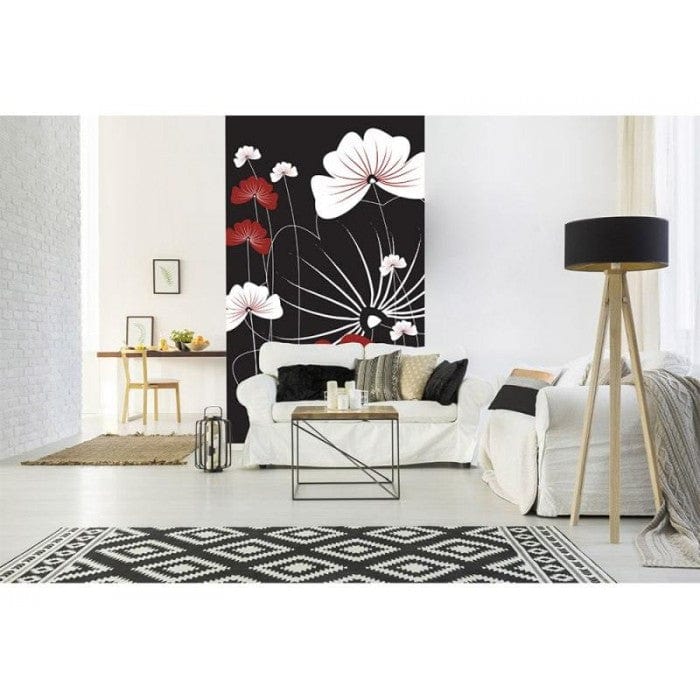 Flizelīna fototapetes - Stilizēti ziedi uz melna fona 150 x 250 cm D-ART