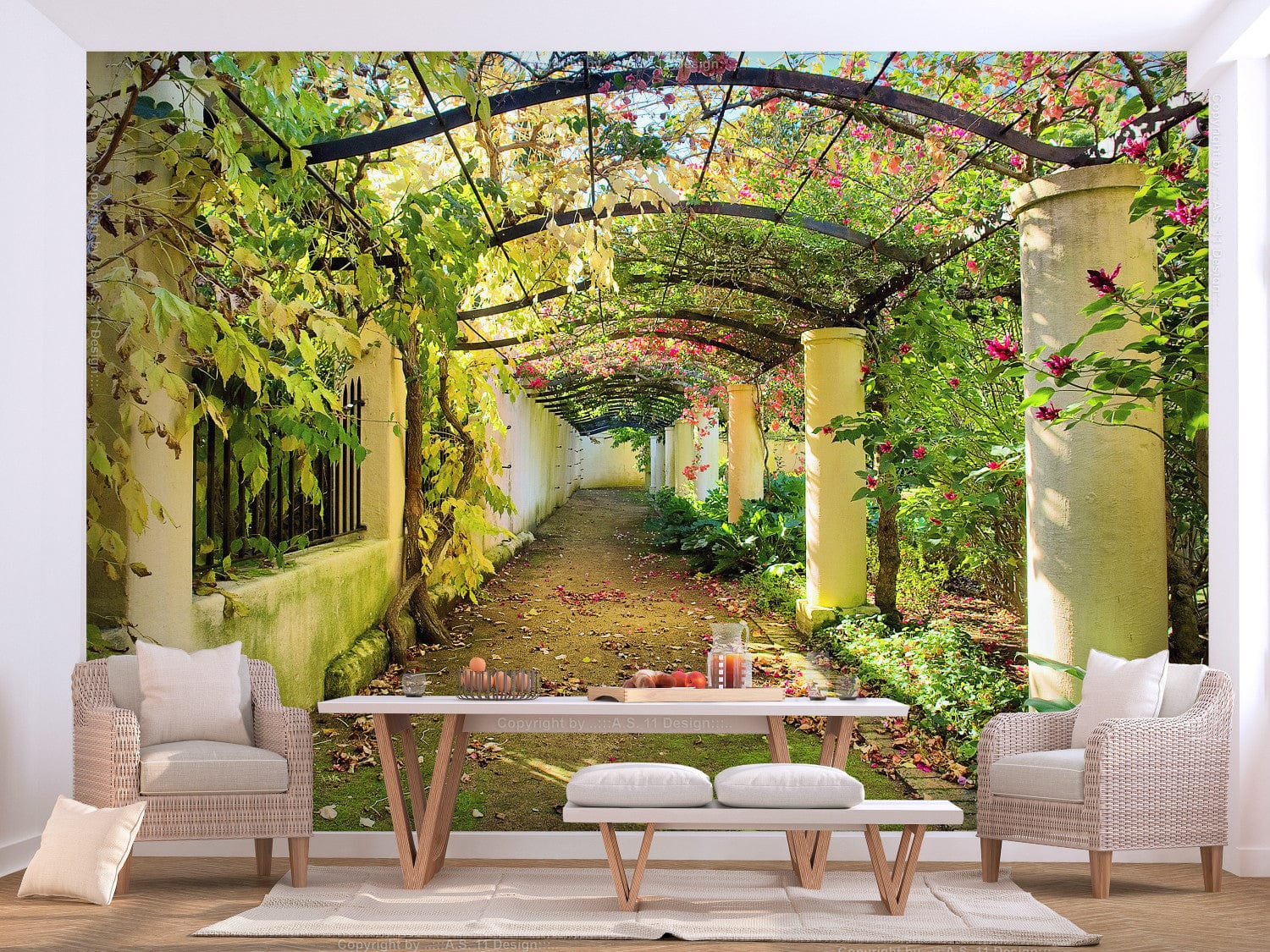 Fototapetes ar arku no zaļumiem un ziediem - Pergola, 60274 E-interjers.lv