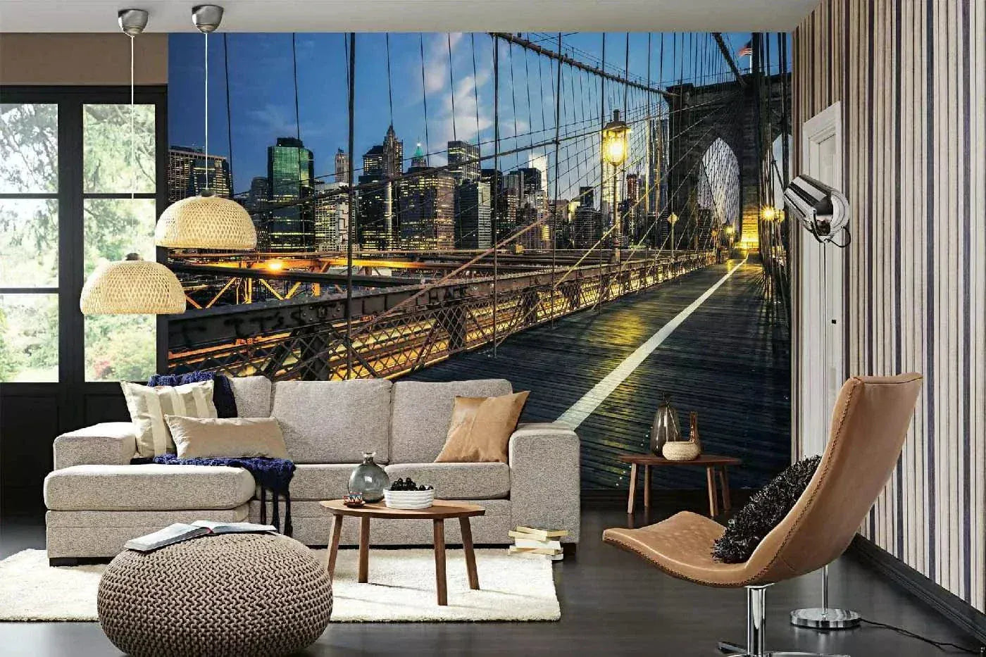 Fototapetes ar ASV tematiku - Bruklinas tilts naktī, 375x250 cm D-ART