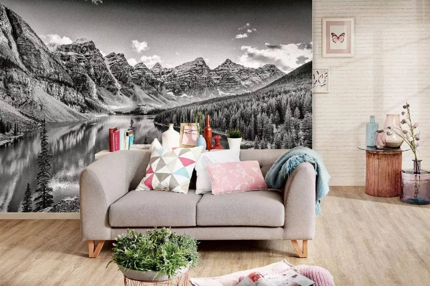 Fototapetes ar dabu - Kalnu ezers (melnbalta versija), 375x250 cm D-ART