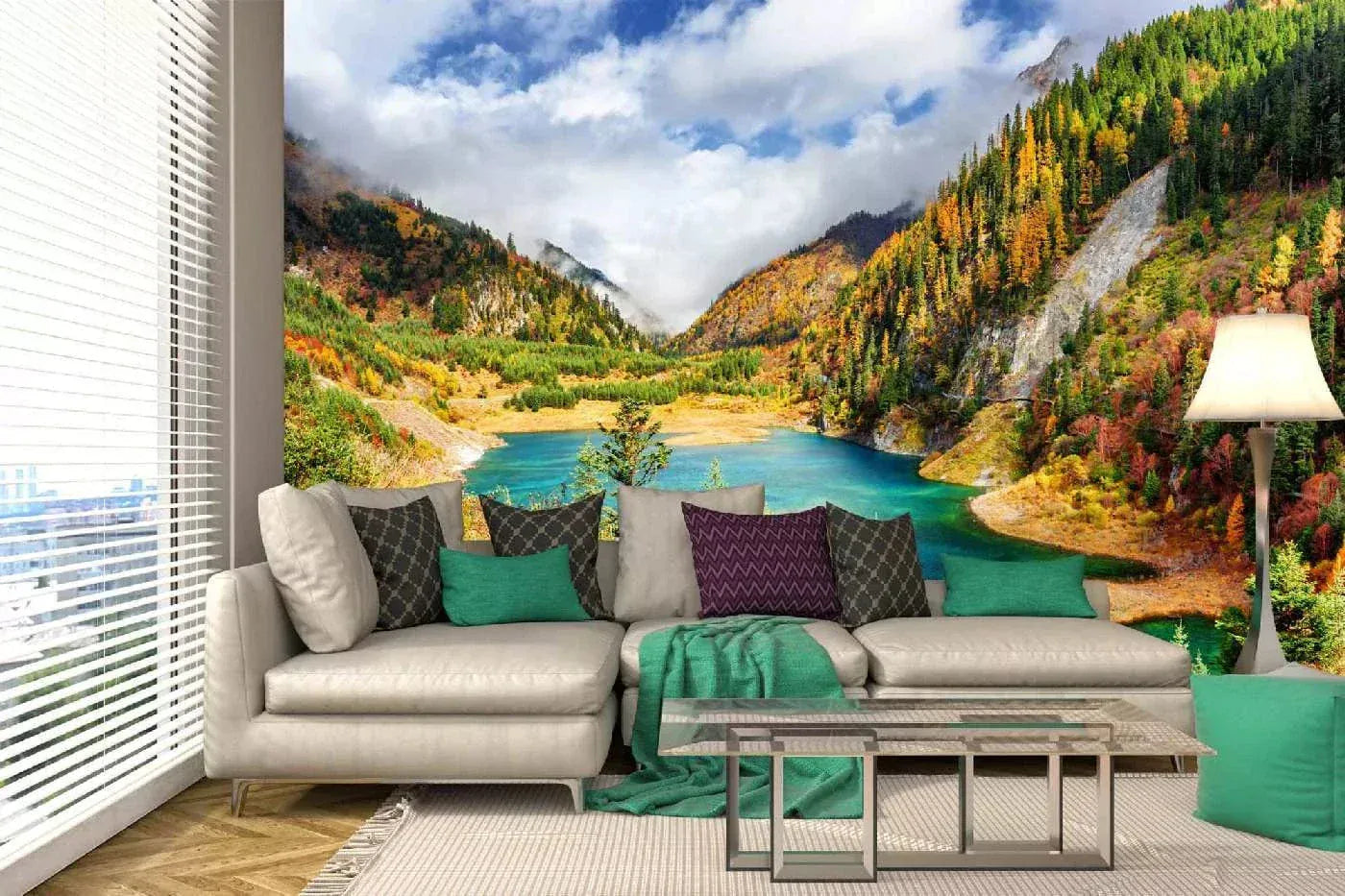 Fototapetes ar dabu - Rudens ainava un ezers, 375x250 cm D-ART