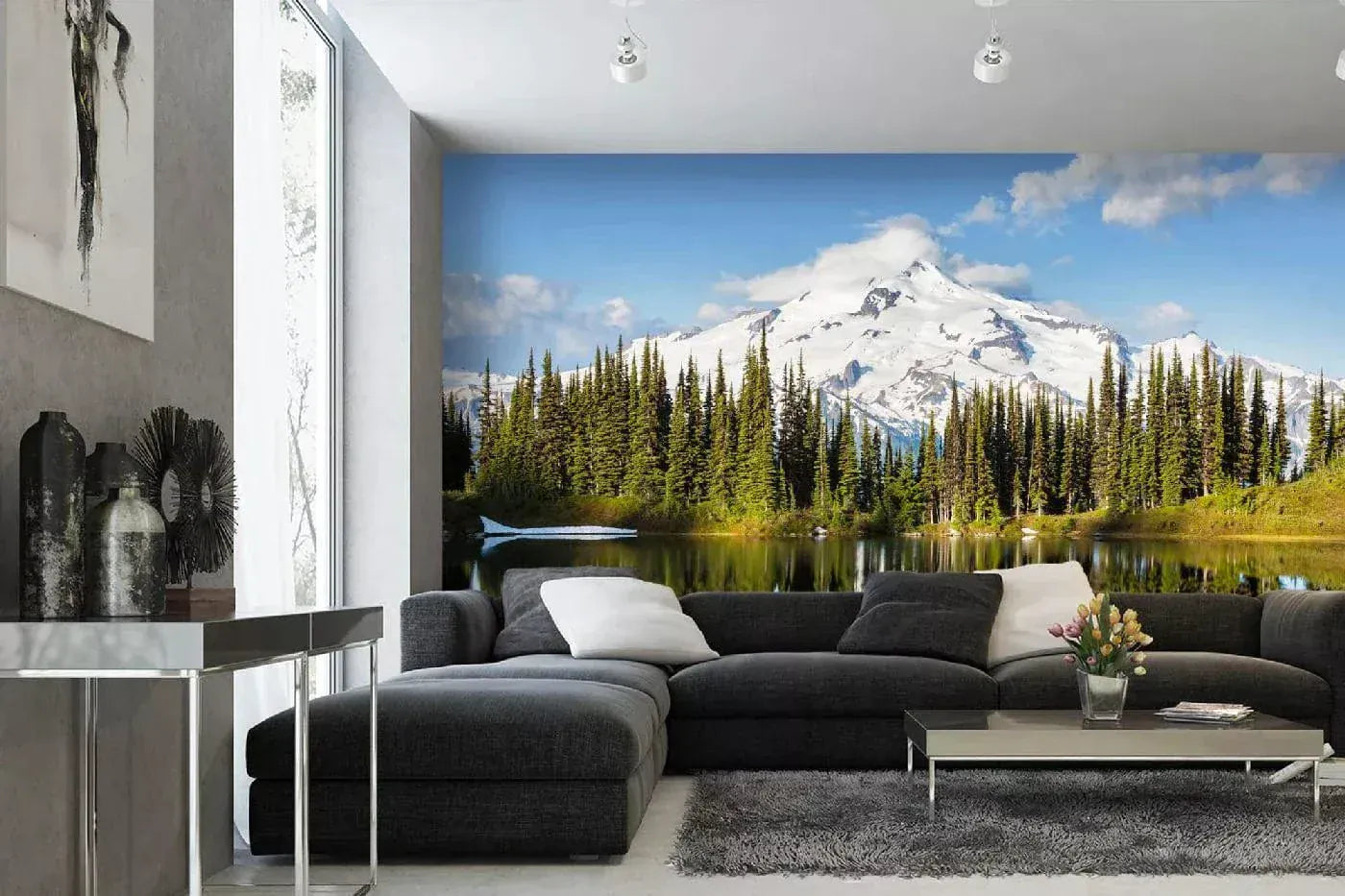 Fototapetes ar dabu - Skats uz kalnu un mežu, 375x250 cm D-ART