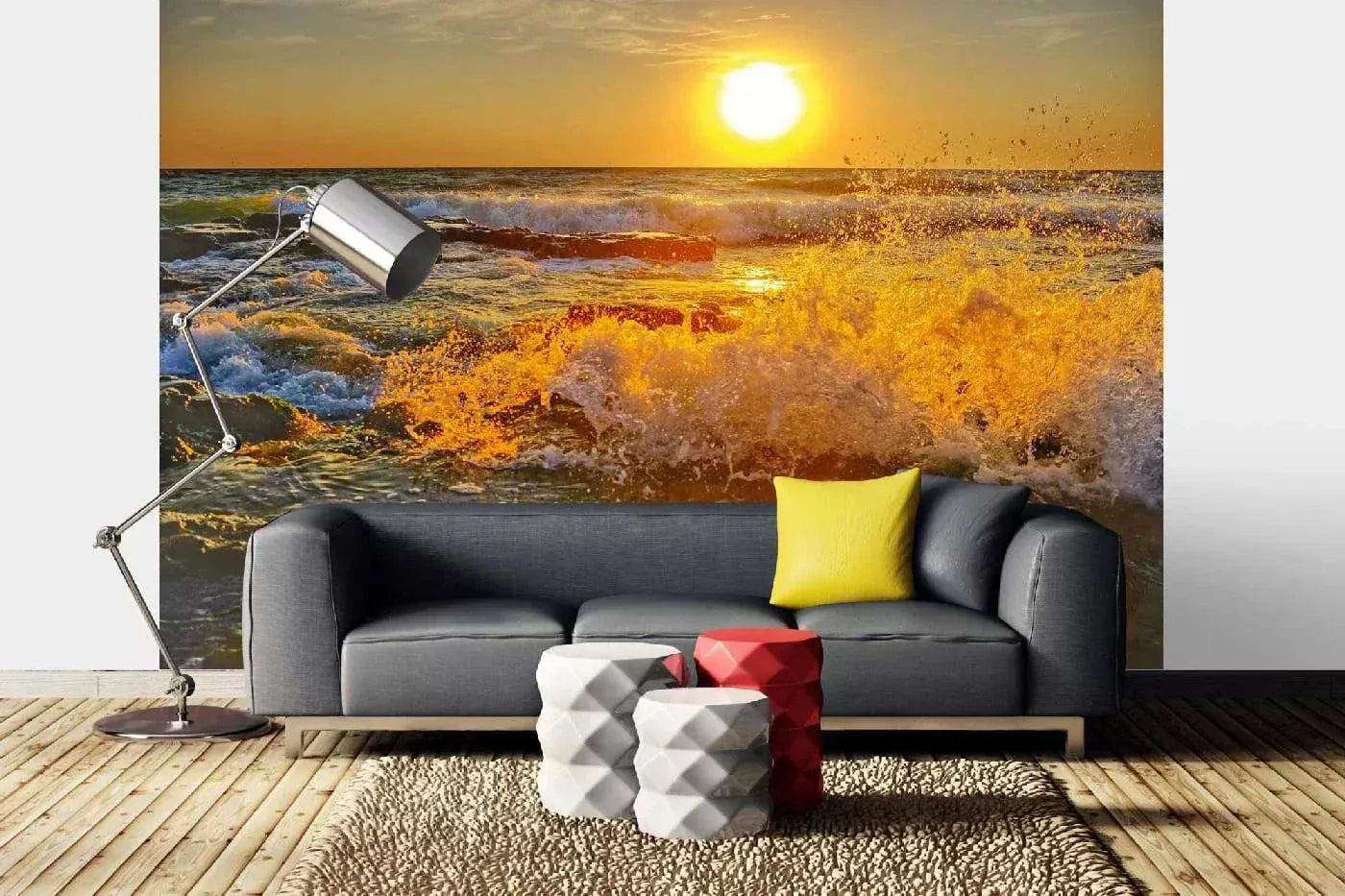Fototapetes ar jūras viļņiem - Saullēkts virs jūras, (375x250 cm) D-ART