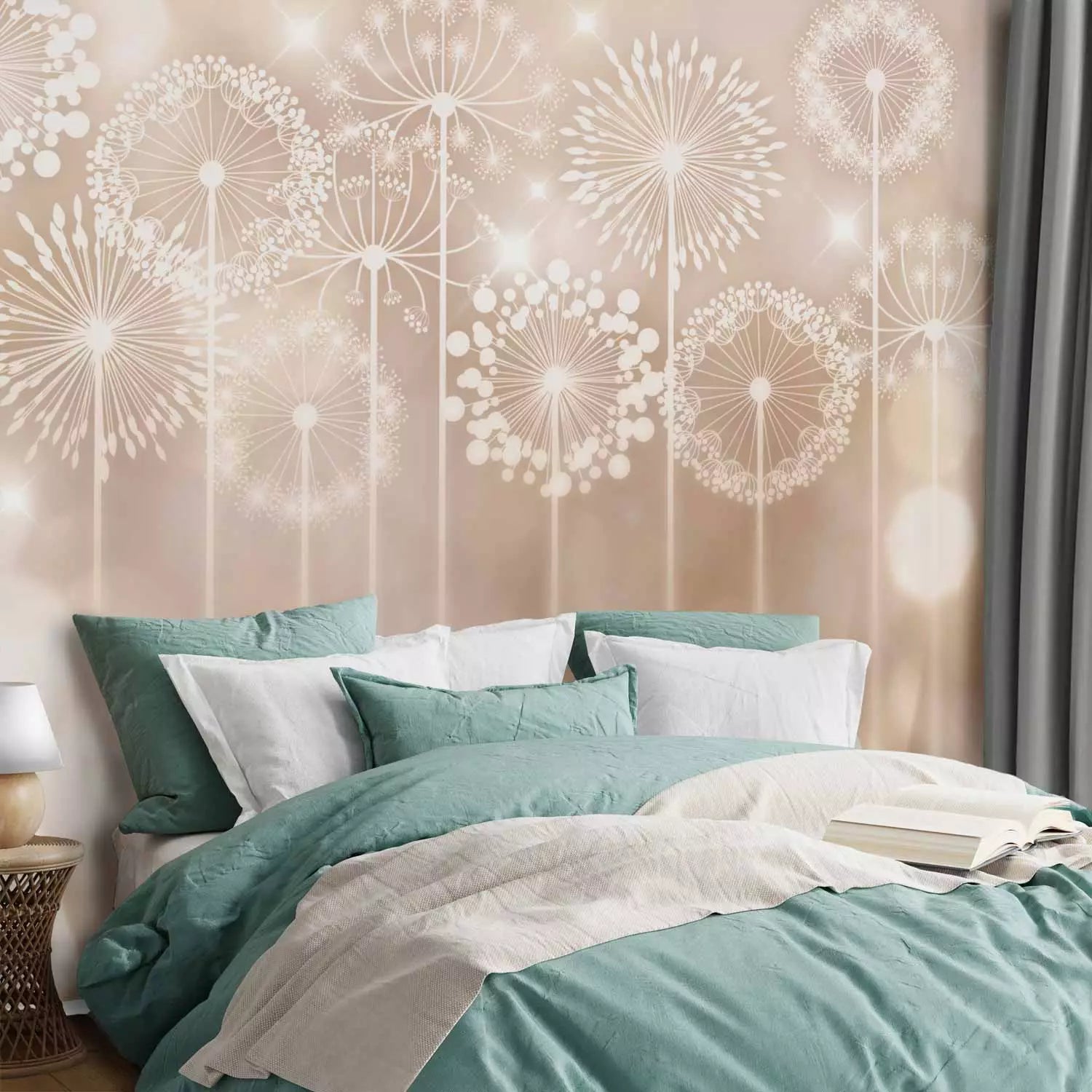 Fototapetes ar ziediem - Krāšņi ziedi – pienenes uz smilškrāsas fona, 64724 E-interjers.lv