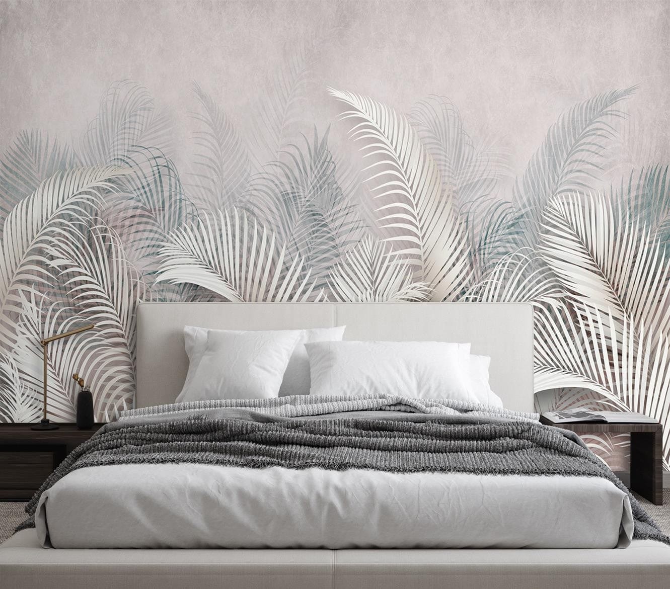 Fototapetes, Palmu lapas, betons, pelēks 3D Home Decor
