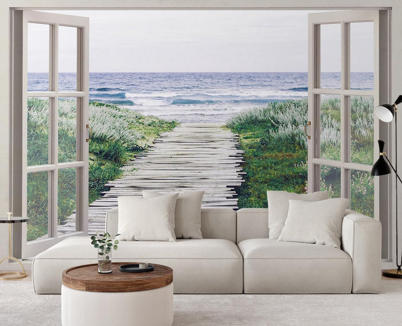 Fototapetes, Skats pa logu no laipas uz pludmali Home Decor