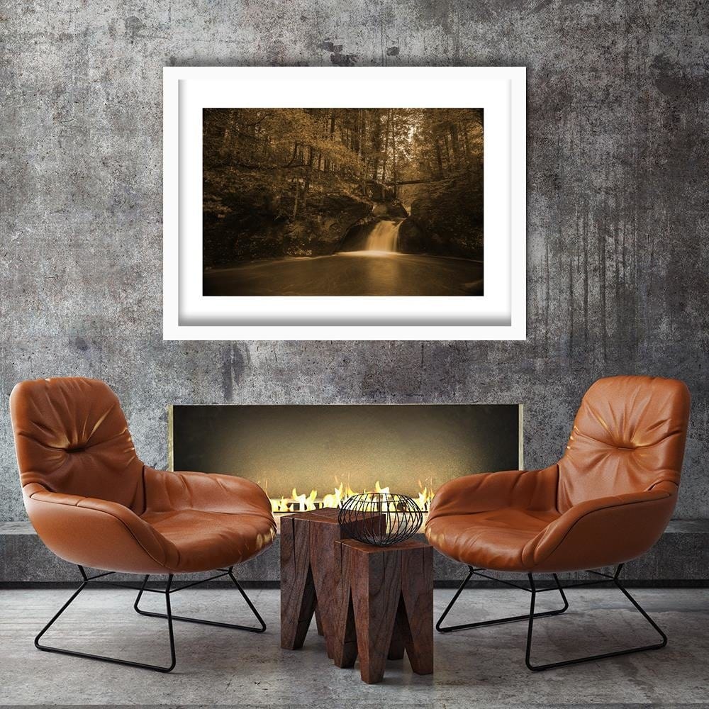 Glezna baltā rāmī - Waterfall And Autumn Trees 1  Home Trends DECO