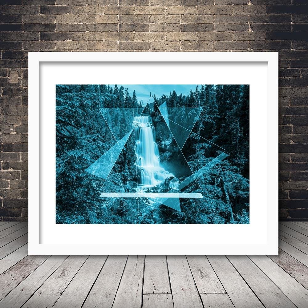 Glezna baltā rāmī - Waterfall And Geometric Shapes 2  Home Trends DECO