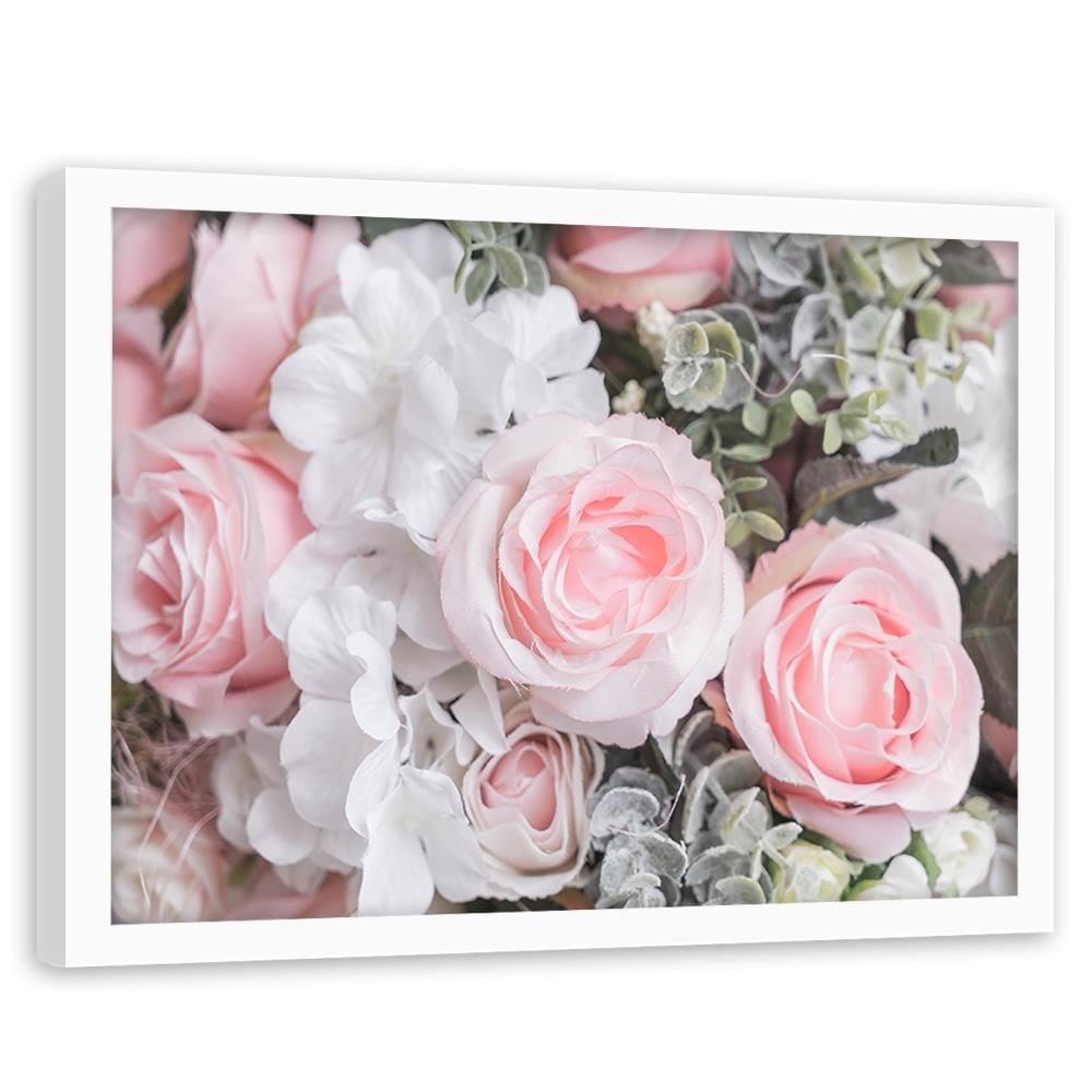 Glezna baltā rāmī - White And Pink Flowers  Home Trends DECO
