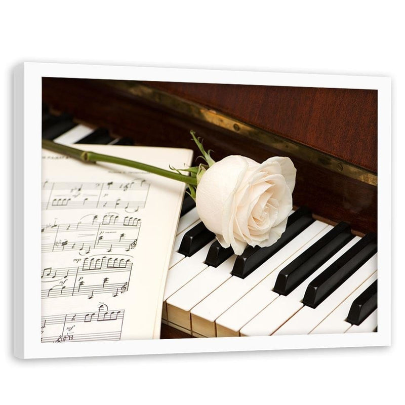 Glezna baltā rāmī - White Rose On The Piano  Home Trends DECO