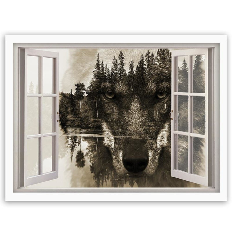 Glezna baltā rāmī - Window To The Wolf  Home Trends DECO