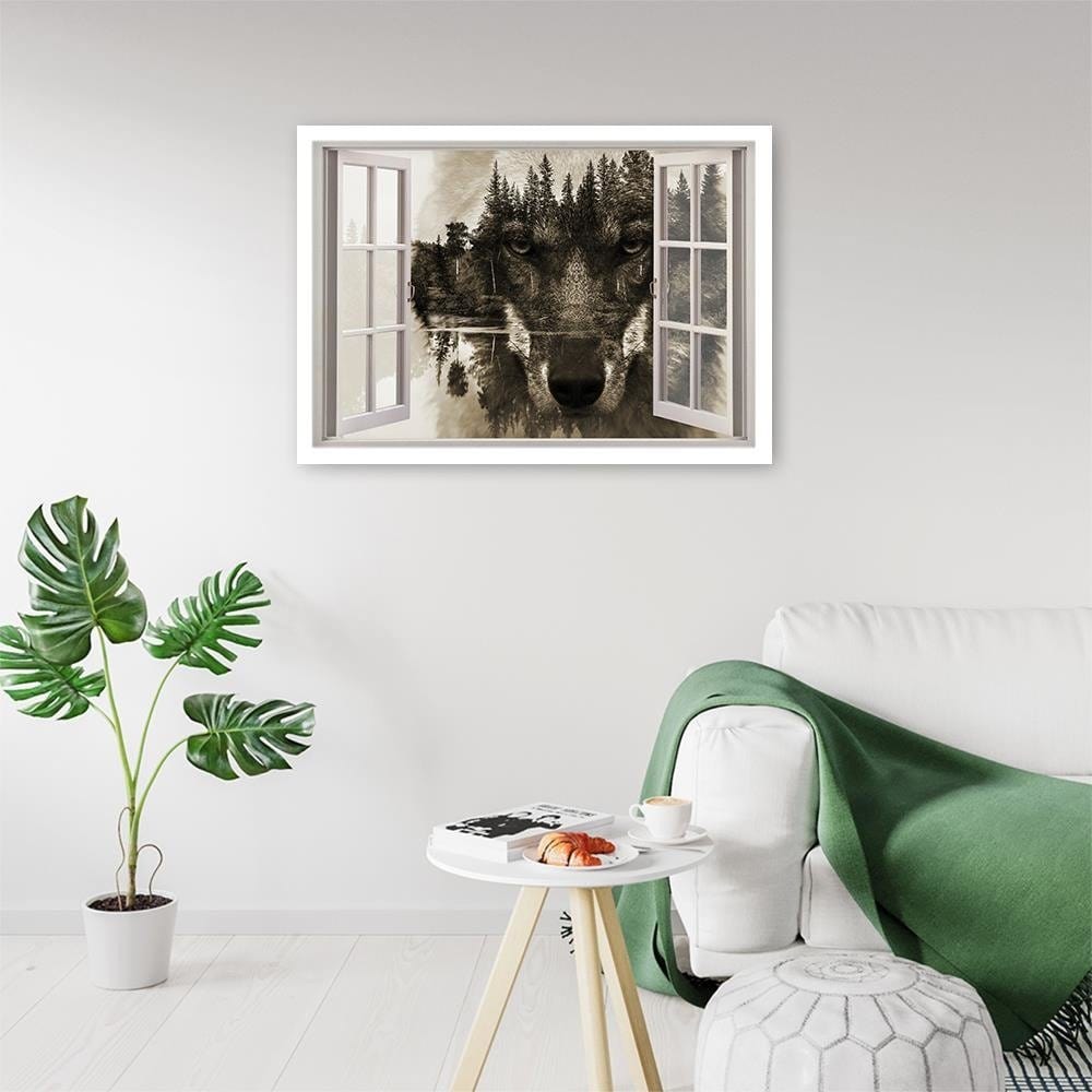 Glezna baltā rāmī - Window To The Wolf  Home Trends DECO