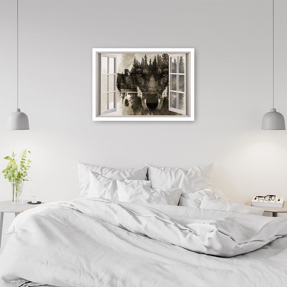 Glezna baltā rāmī - Window To The Wolf  Home Trends DECO